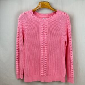 Crown & Ivy Pink Long Sleeve Pom Pom Knit Sweater Preppy Barbie sz Small
